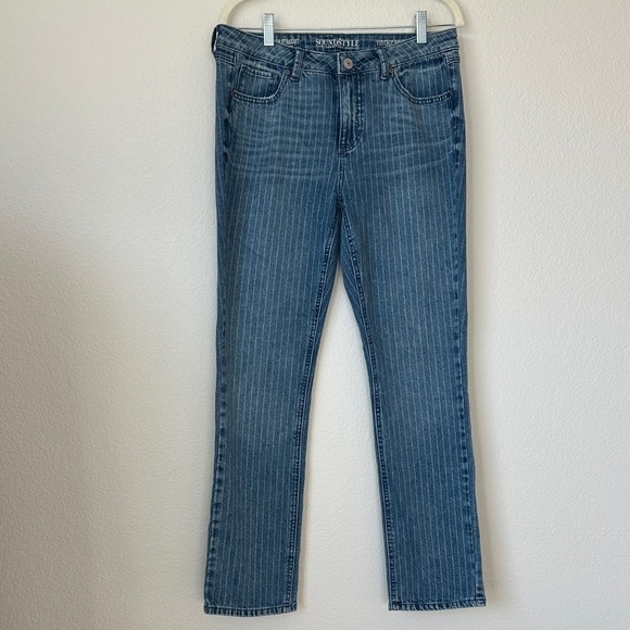 SoundStyle Denim - SoundStyle Size 8 Straight Leg Jeans Mid Rise Stripe Denim Ridged Front
